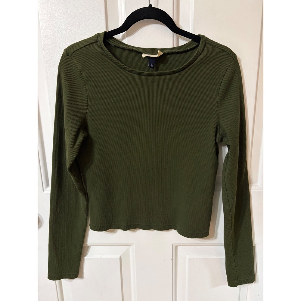 Universal Thread | Ribbed Long Sleeve Crewneck Top | L || Olive Green|